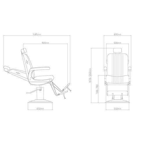 Dimensions for the WBX M100 barber chair