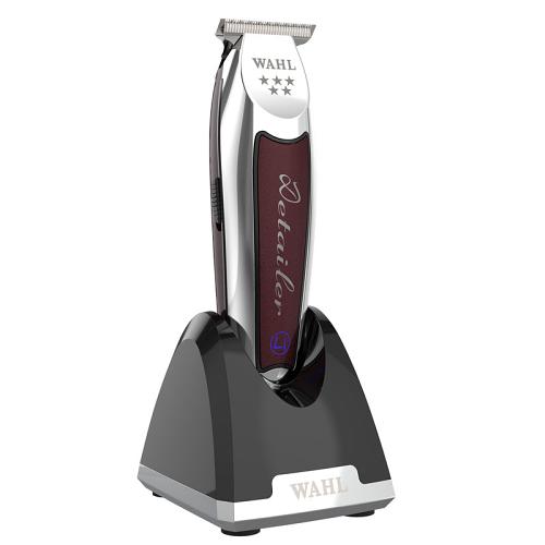 The Wahl Cordless Detailer Li on its charging stand.