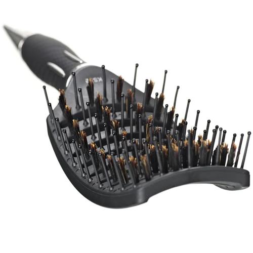 50 moulded, flexible pins combine with 10 rows of boar bristles in the Kent Salon KS02 Curved Vent Brush.