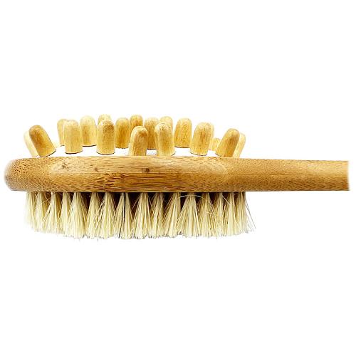 The Kumi Spa Dual-Head Massager Scrubbing Brush has a double-sided head for massaging and exfoliating.