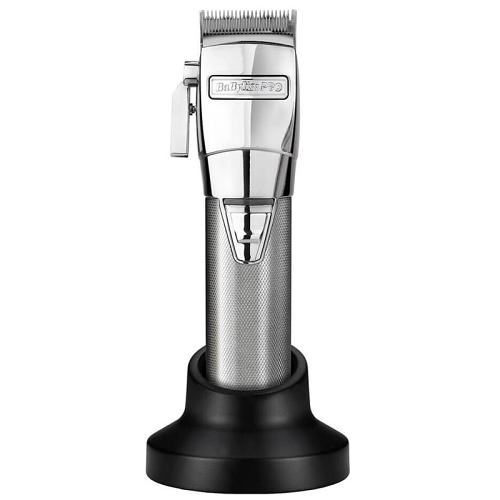The BaByliss Pro Cordless Super Motor Clipper comes with a charging and storage stand.