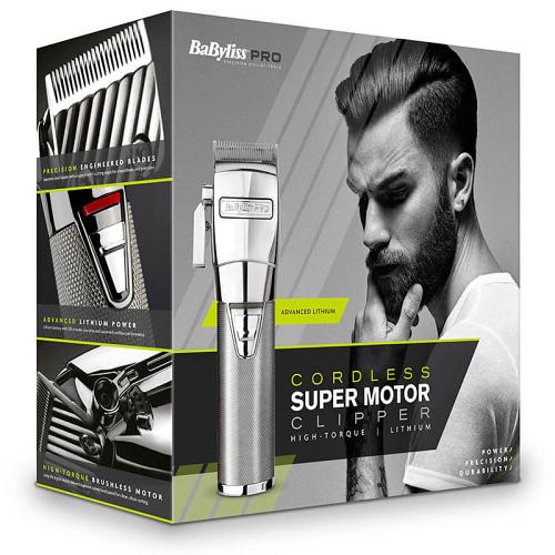 Packaging for the BaByliss Pro Cordless Super Motor Clipper.