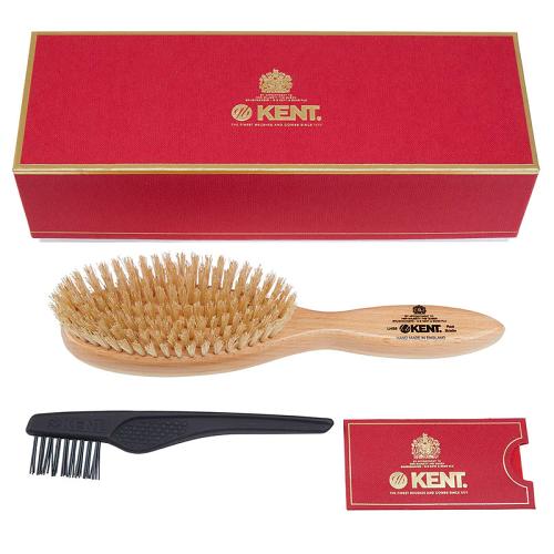 The Kent Handmade Satinwood Oval Brush comes in a luxury gift box with a hair brush cleaner.