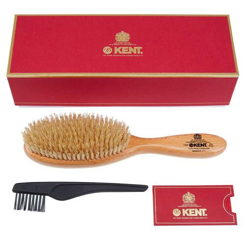 The Kent Handmade Satinwood Oval Domed Head Brush comes in a luxury gift box with a hair brush cleaner.
