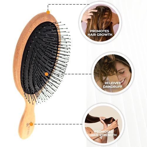 The Kobe K-Series Bamboo Cushion Brush relieves dansruff, promotes hair strength and promotes hair growth
