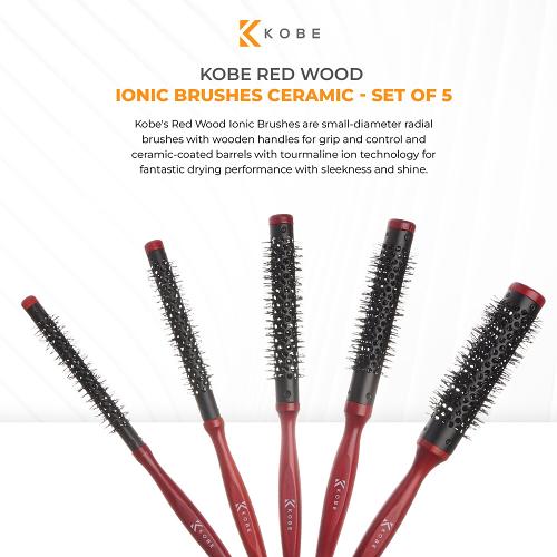 Kobe Red Wood Ionic Brushes set of 5 ceramic coated barrels