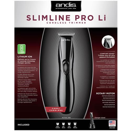 Packaging for the black Andis D-8 Slimline Pro Lithium Ion Trimmer