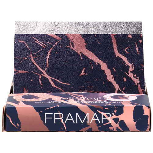 The Framar Holi-Yay! Colourists Kit comes with 50 sheets of foil in navy blue and rose gold marble.
